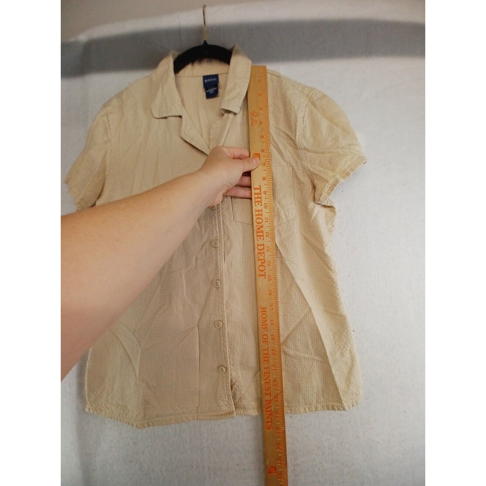 Basic Editions Shirt Women's Tan Small Short Sleeve Button- Down Cotton Blend - Picture 5 of 8
